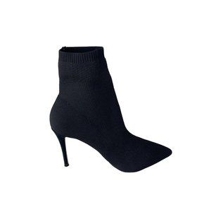 Something Navy Ladies Heeled Booties knit pull on Black pointed toe Size 8